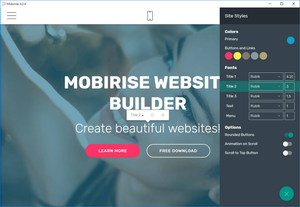 screenshot of Mobirise Website Builder